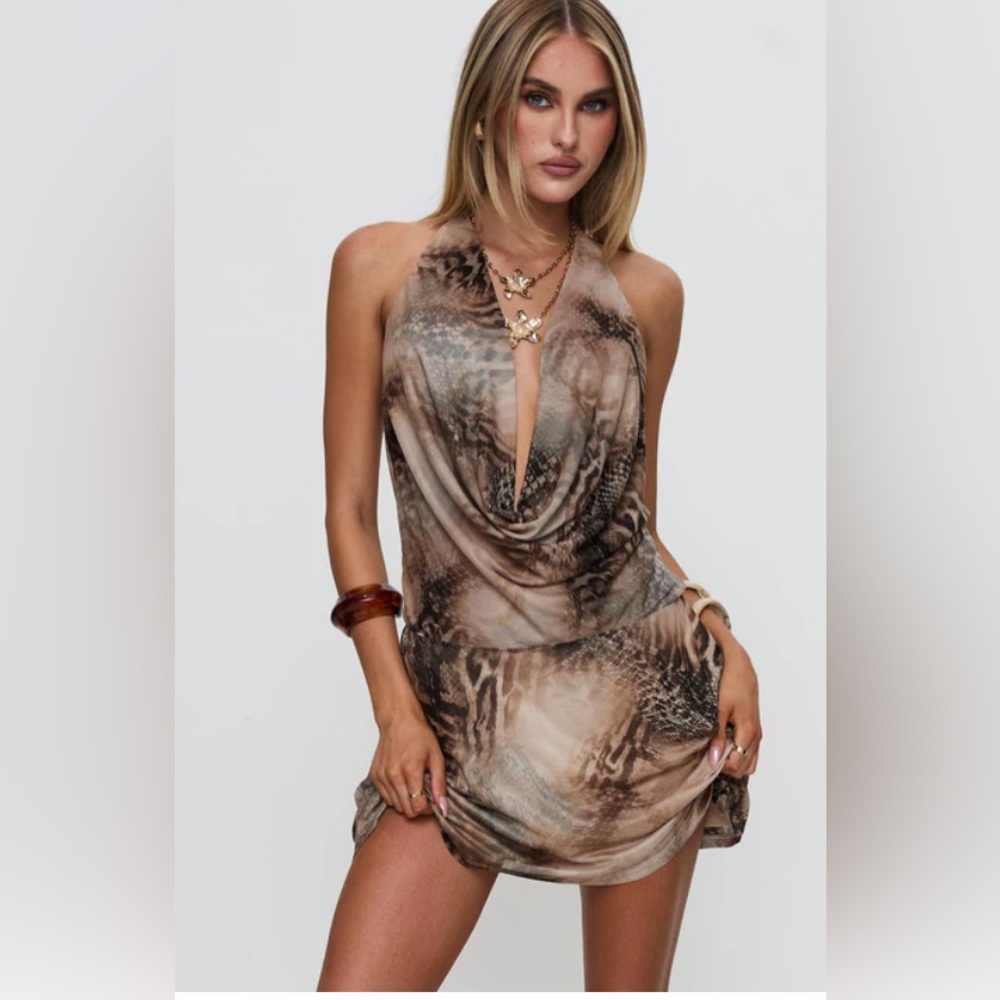 Princess Polly Bossa Nova Halter Mini Dress Snake